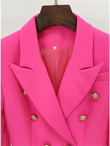 Women's Elegant Pink Blazer with Lion Buttons Double Breasted Slim Fit4