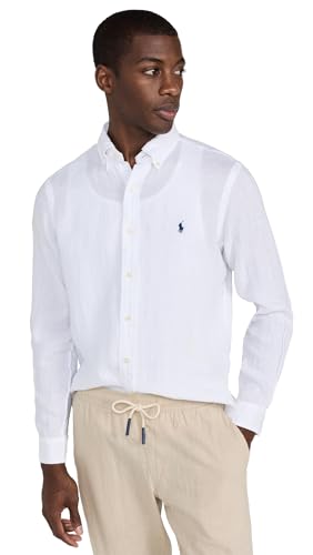 Image of POLO RALPH LAUREN Men's Linen Long Sleeve Shirt, White, Large
