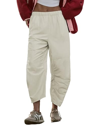 Bianstore Womens Baggy Wide Leg Barrel Pants Casual Elastic Waist Palazzo Harem Pants with Pockets