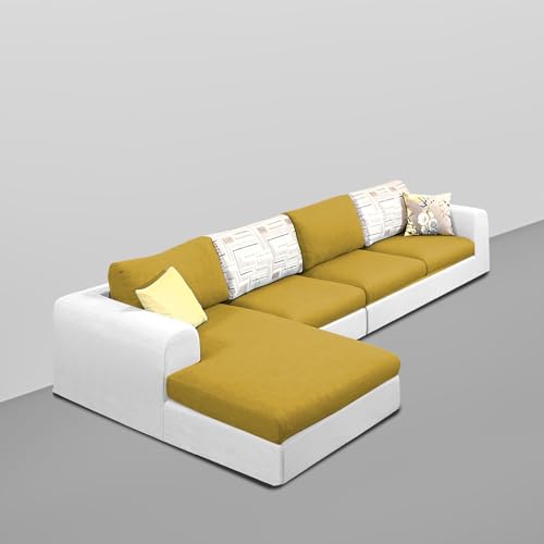 Image of Koza LHS 6 Seater L Shape Sofa Set for Living Room (Yellow Grey Fabric) Premium Fabric Sofa