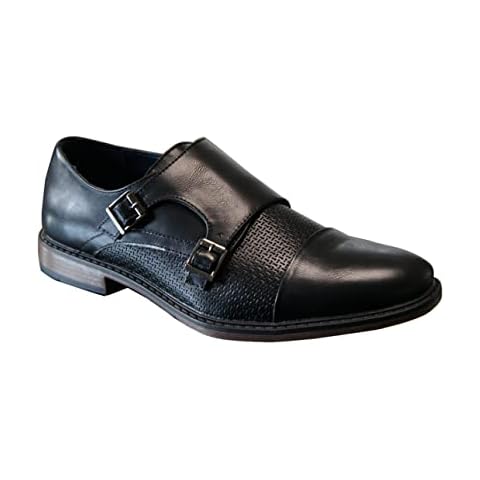 TOP STAKA Men's Smart Business Double Strap Capped Toes Monk Shoes Black Cover