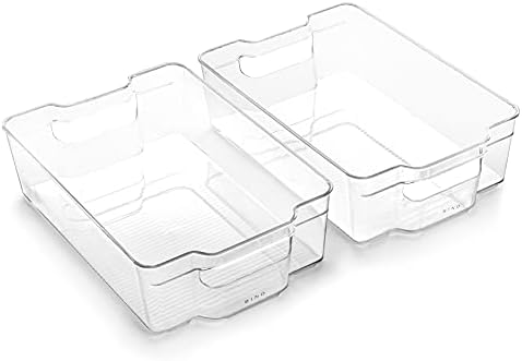 BINO | Stackable Storage Bins, Large - 2 Pack | THE STACKER COLLECTION | Clear Plastic Storage Bins | Built-In Handles | BPA-Free | Containers for Organizing Kitchen Pantry | Multi-Use Organizer Bins