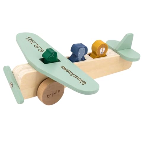 Elefantasie Trixie Flugzeug aus Holz PERSONALISIERT mit Name graviert Motorikspielzeug Holzflugzeug ab 18 Monate