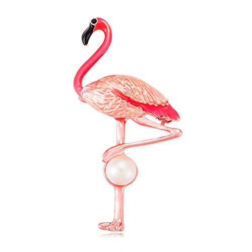 Image of 10K Gold Color Cute Enamel Flamingo Pin and Brooch