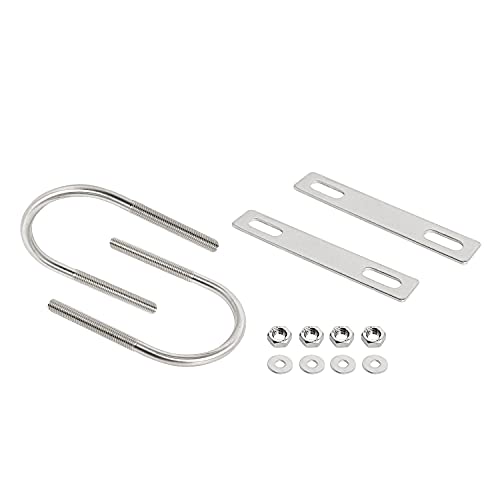 Image of Round U-Bolts 2.36 inch(60mm) Inner Width M8 Thread 304 Stainless Steel Silver with Plates Nuts Flat Washers for Car /RV /Trailer Bumper, 2Pcs