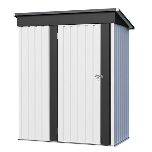 Image of JUMMICO Metal Outdoor Storage Shed 5 x 3 FT Metal Shed with Lockable Door,Waterproof Garden Tool Shed Storage House for Backyard Patio Lawn,White