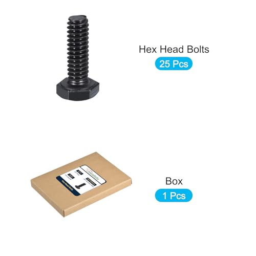 Image of METALLIXITY Hex Head Bolts (1 /4-20 x 3 /4 inch) 25Pcs, 304 Stainless Steel 18-8, Fully Threaded, External Hex Drive, Hex Head Screw Bolt, Black Oxide