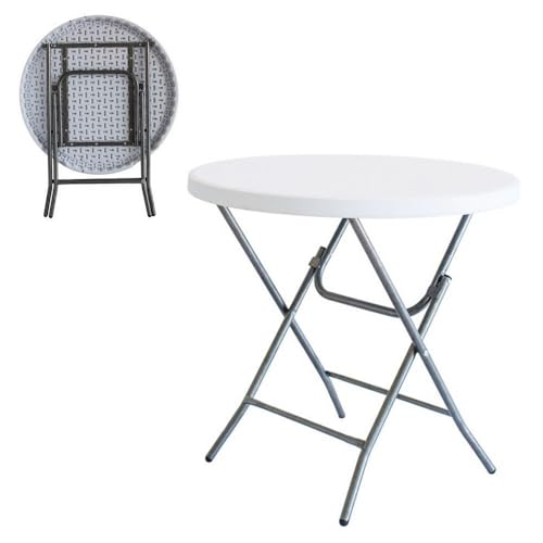 LOLAhome Mesa Plegable, de Acero Anticorrosión y HDPE (De Ø 80x74 cm) | Resistente, fácil Transporte, fácil Montaje | Ideal Acampadas, Picnic, Catering, Jardín, Terraza