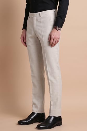 Image of Peter England Men Mid Rise Slim Fit Premium Flat Front Formal Trouser
