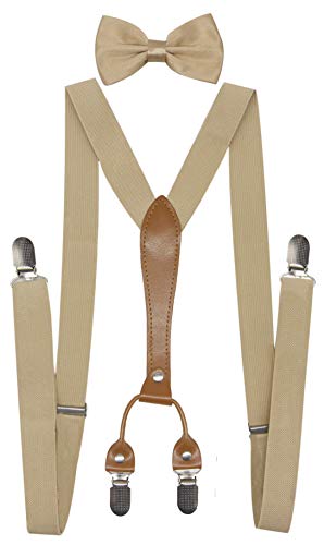 Doloise Herren Hosenträger, Fliege, Set, elastisch, Y-Form, Damen Hosenträger, Fliege für Hochzeit & formelle Veranstaltungen, khaki,