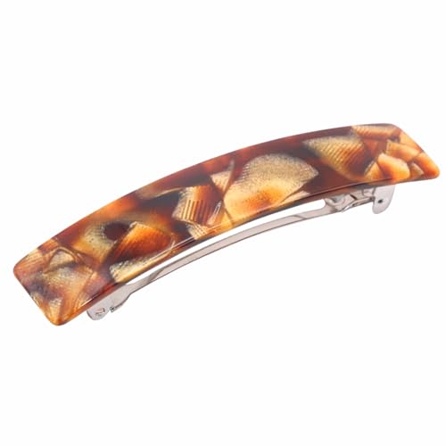 French Amie Oblong Handmade 3.5" Celluloid Automatic Hair Clip Barrette French Hair Clip for Girls Strong Hold Hair Clips for Women No Slip Durable Paris Hair Accessories, Made in France (Caramel)