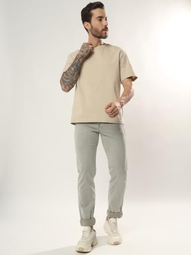 Image of Cotton Comfort Fit Jeans for Men | Full-Length Solid Denim Pants with Button Closure, Embroidered Design, Mid-Rise Casual Trousers for Daily | Classic Jeans for Office Bottoms (DI-249)