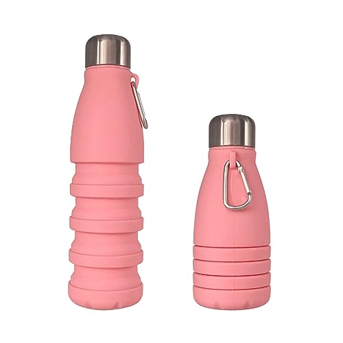 YverLand Botella de agua cónica plegable de 550 ml para adulto, con tapón de acero inoxidable. Cantimplora deportiva infantil, niños y niñas para fútbol o baloncesto (Rosa)