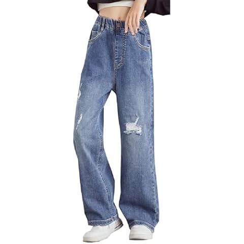 SANGTREE Girls Wide Leg Jeans Elastic Waist Denim Pants Baggy Jeans for Girls, 13-14 Years = Tag 170 Cover