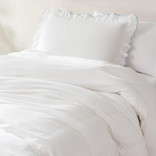 Image of Lush Decor - Duvet Cover Set, 2-Piece Cotton Bedding with Matching Sham, Contrast Edge & Stylish Border (Reyna Off-White /Blue, Twin XL)