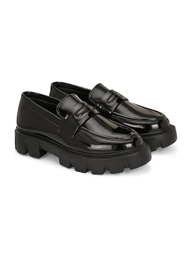 Image of Leo Chunky Sole Black Patent Loafers Shoes for Casual /Formal Hybrid Purpose
