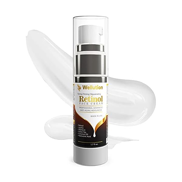 Wellution-Moisturizer-Cream-for-Face-Night-Anti-Wrinkle-Retinol-Cream-for-Women-Men-Results-in-4-Weeks-Facial-Cream-with-Hyaluronic-Acid-and-3-Retinol-Complex-for-Anti-Aging-Wrinkles-Acne Wellution Anti Aging Face Moisturizer - Collagen Cream Organic Complex – With Jojoba, Green Tea, Vitamin E, Aloe Vera & Hyaluronic Acid – Improves Fine Lines & Wrinkles – For Day & Night Usage (Moisturizer Cream)