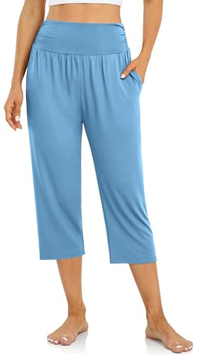 Image of UEU Women's Yoga Capri Pants Loose Soft Drawstring Workout Sweatpants | Comfortable Stretchy Fabric, Casual Lounge Pants, Side Pocket, Workout Travel Daily Wear