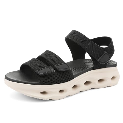 Image of UBFEN Womens Comfortable Walking Sandals with Cushioned Sole | Non-Slip Rocker Bottom, Arch Support, Adjustable Straps, Lightweight Water Sport Platform Summer