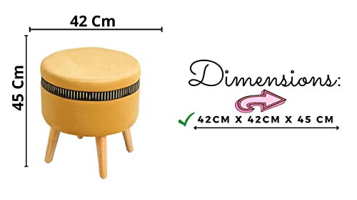 Image of Ottoman Stool for Living Room Foot Rest | Velvet Small Ottoman Foot Stool | Solid Wood Legs | Footstool Puffy for Home, Bedroom & Makeup Table | 16x16x18 Inch, Set of 2 (line Beige)