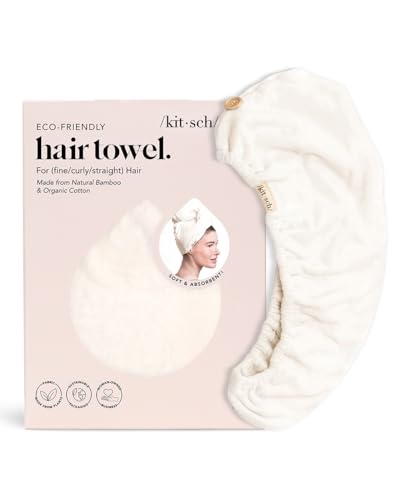Kitsch Microfiber Hair Towel Wrap for Women - Microfiber Towel, Super Absorbent, Quick Dry, Anti-Frizz - for Long and Short Hairs, Turbans for Women, Hair Wrap - White Ivory