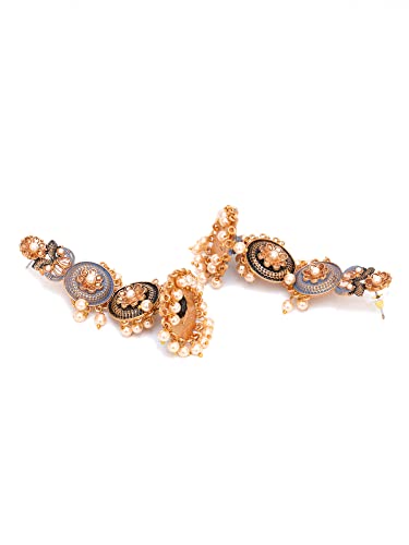 Karatcart Gold Plated Antique Floral Design Grey Drop Earrings for Women - Image 5