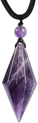 mookaitedecor Crystal Pendulum Necklace Women Jewellery, Healing Crystal Reiki Chakra Semi Precious Stone Quartz Points 12-Facted Pendant Necklace Birthday Jewellery Gift