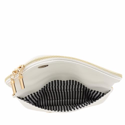 FashionPuzzle Envelope Wristlet Clutch Crossbody Bag with Chain Strap (White)