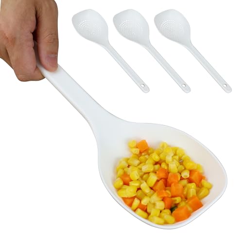 EIKS 3 Pack Plastic Strainer Scoop Slotted Ladle Work with Non Stick Cookware, for Cooking Draining Serving Veggies Salad Spaghetti Noodles, Measured 12.4