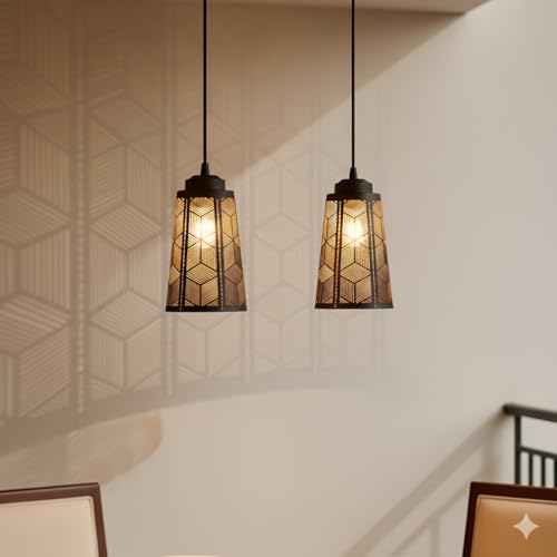 Image of Black Metal Pendant Lights, Set of 2, Modern Hanging Lamps for Living Room, Bedroom, Dining Room, 8W, Warm White