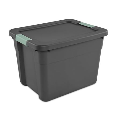 Image of Sterilite 18 Pack Latch Tote, Stackable Plastic Storage Container, 12 Gallon, Gray /Green