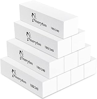 Maryton Nail Buffer Blocks, Fine Grit 180/240 Professional 4 Sided White Buffing Blocks for Natural Nails - Buff Nails Prior to Application of Gel Polish, Acrylic, 10 Count