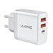 Aione Caricatore USB C 30W, 3 Porte Alimentatore USB C e USB A da muro Ricarica Rapida,PD 3.0 Caricabatterie iPhone Compatibile con iPhone 13 12 11 XS Max XR X,Samsung,Huawei,Xiaomi(Bianca）