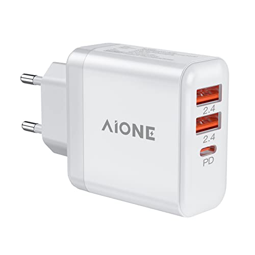【3-Porte per la ricarica simultanea】Aione caricatore Tipo C Con 1 porta USB-C Power Delivery e 2 porta di Ricarica Rapida USB-A. permettendoti di caricare 3 dispositivi contemporaneamente. 3-Porte Caricabatterie da Muro è particolarmente perfetto per i possessori di 2 o più dispositivi alimentati tramite USB per una gestione della ricarica più semplice. Meno attesa, più tempo per divertirsi.