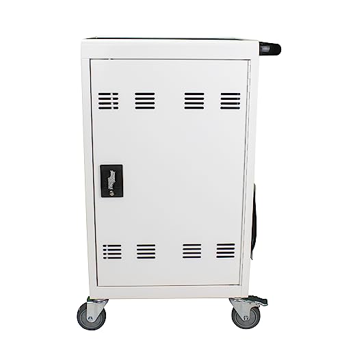 35-Device Mobile Charging Cart for Laptops & Tablets, All-Steel Secure Storage with Locking Doors, UL Certified Power Strip, Rolling Tech Station for Classroom Office,White