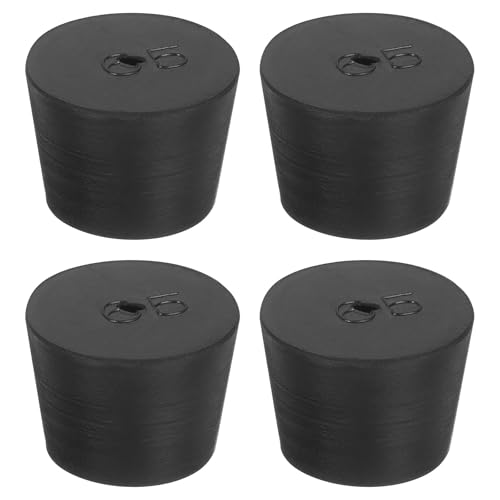 uxcell 4 Pcs 1-Hole Rubber Stopper, Tapered Lab Seal Tube Stopper Plug for Test Tube Flasks Glass Containers Industry and Laboratories, 34x27x25mm Black