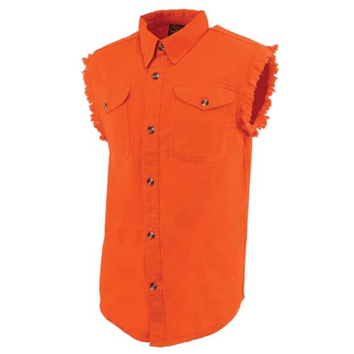 Image of Milwaukee Leather DM4009 Men's Sand Lightweight Denim Shirt with with Frayed Cut Off Sleeveless Look