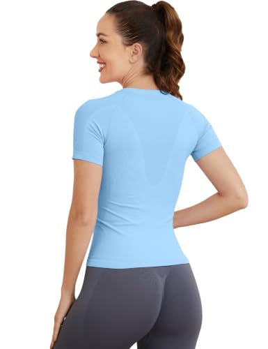 Image of MathCat Seamless Workout Tops for Women Short Sleeve T-Shirt