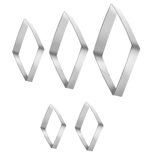 5 Pcs Diamond Cookie Cutter Stainless Steel Geometric Cookie Cutters Silver Rhombus Cutter Set Assorted Sizes (5 Inch, 4 Inch, 3 Inch, 2 Inch, 1 Inch)