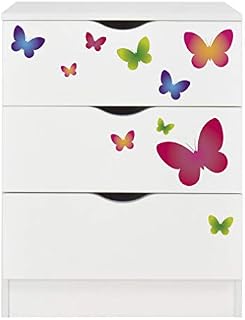 Leomark Roma White Chest of Drawers with 3 Drawers for Children's Bedroom Scandinavian Style 60 x 42 x 78 cm (Butterflies)
