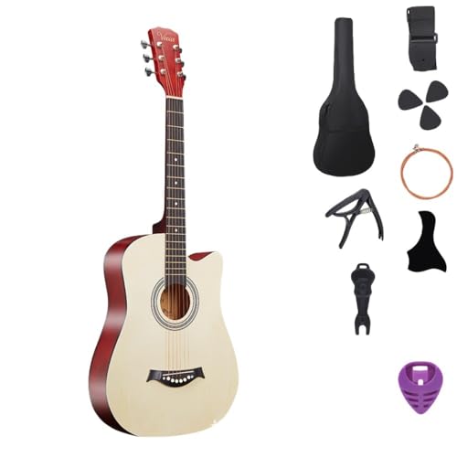 CokBlu アコースティック 者 38インチ 入門練習 学生 子供 大人用 初級 セット 者入門用 アコギ クラシック 弦 チューナー スタンド・ソフトケース・簡易教則 セット 民族音楽練習用楽器 (ナチュラル)