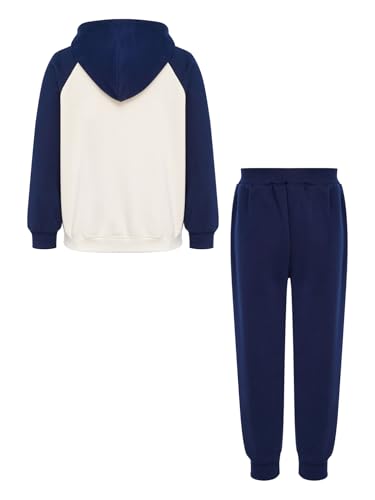 Image of YiZYiF Kids Boys Fleece Lined Sweatshirts Outfit Long Raglan Sleeves Hoodie And Jogger Pants Activewear Set