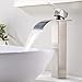 VESLA HOME 1.77 Inches Body Wide Tall Waterfall Single Handle Brushed Nickel Vessel Sink Bathroom Faucet, Lavatory Vanity Sink Faucet With Large Rectangular Spout