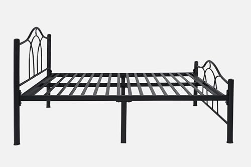 Image of Alto Metal Queen Size Bed Without Storage | Wrought Iron Double Bed with Headboard & Footboard | Sturdy Powder Coated Platform Bed Queen Size Cot for BedroomLivingRoom Black (75x60)