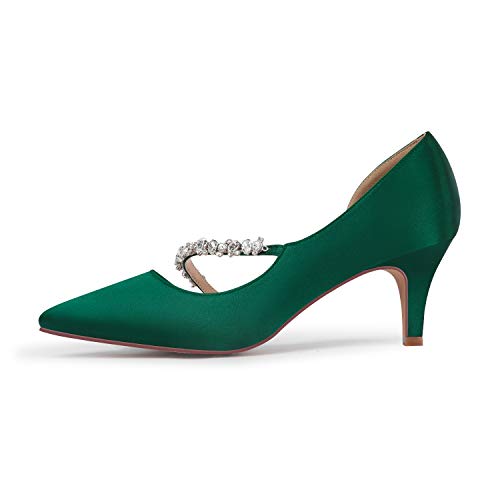 Image of ERIJUNOR Women Mid Kitten Heels Closed Pointy Toe D'Orsay Pumps Wedding Party Shoes