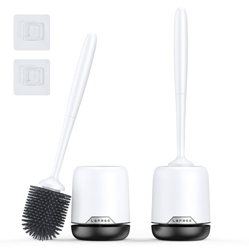 Lefree 2 Pack Silicone Toilet Bowl Brush and Holder Set with Ventilated Holder Floor Standing & Wall Mounted Toilet Scrubber