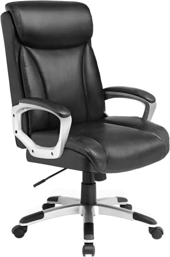 COMHOMA Chaise Bureau Ergonomique Fauteuil de Bureau Pivotant en Cuir Réglable en Hauteur avec Accoudoirs Rembourrés (Noir) Cover