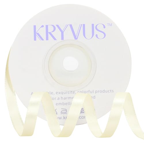 Kryvus Beige Satin Ribbon 1/4 inch X Continuous 25 Yards, Single Face Polyester Ribbon Perfect for Gift Wrapping, Flower Bouquet, Wedding Decor, Crafts, Bow Making, Sewing and More