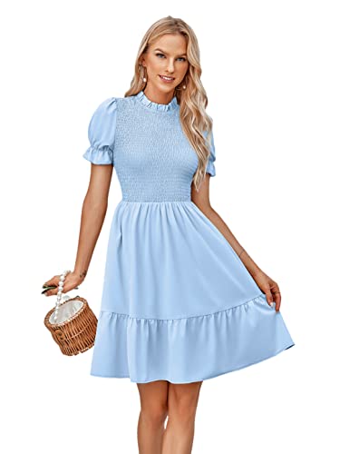 Robe trapèze bleue fluide qui galbe la silhouette sans serrer la taille