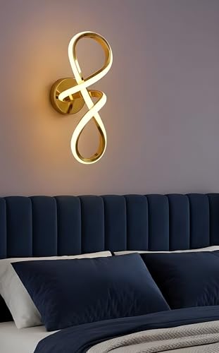 Image of Modern Infinity Loop LED Wall Light | Luxury French Gold Finish | 3 Step Color Changing Decorative Acrylic Lamp with Diffuser | Indoor Lighting for Living Room Bedroom Hallway Home Decor